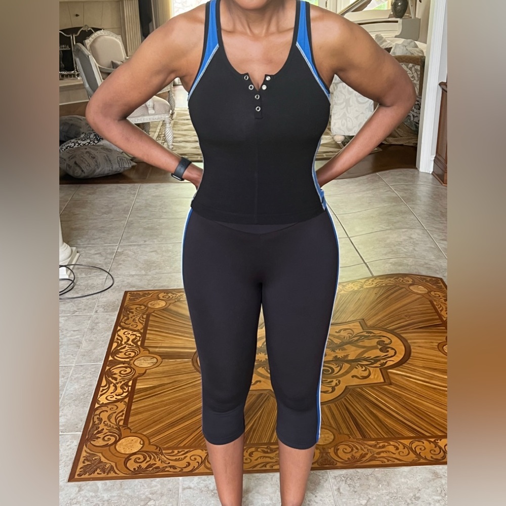 Everlast Black/Blue Athletic Tops SzM and Leggings 2-piece Set SzL